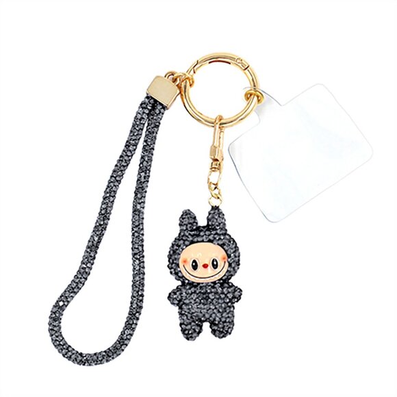 GRAY Bling Studded Monster Bunny Figure Phone Strap Keychain Bag Charm - Picture 5 of 5
